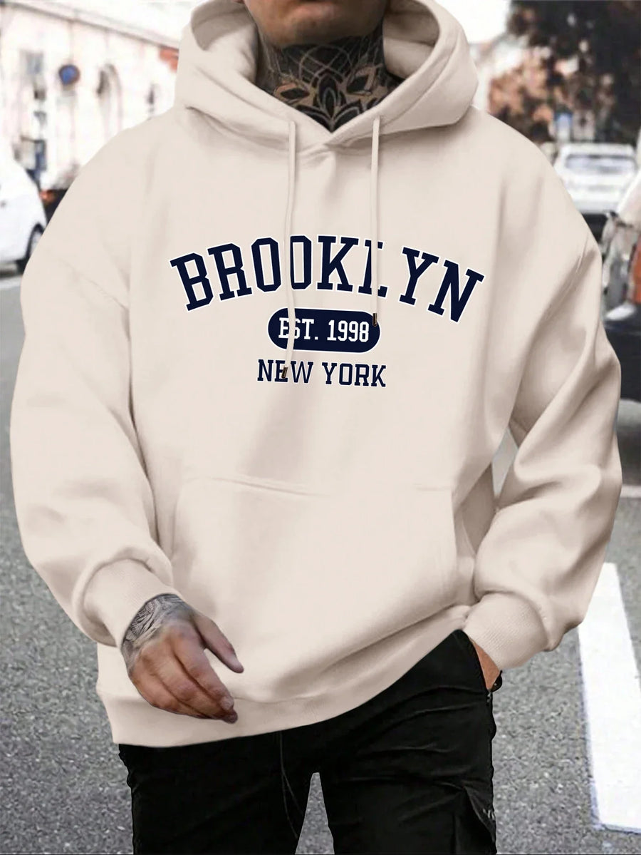 Unisex hættetrøje med New York Brooklyn-basketballprint og kængurulomme