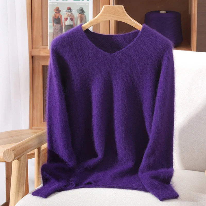 Maglione donna confortevole a collo a V, con maniche lunghe, in materiale morbido
