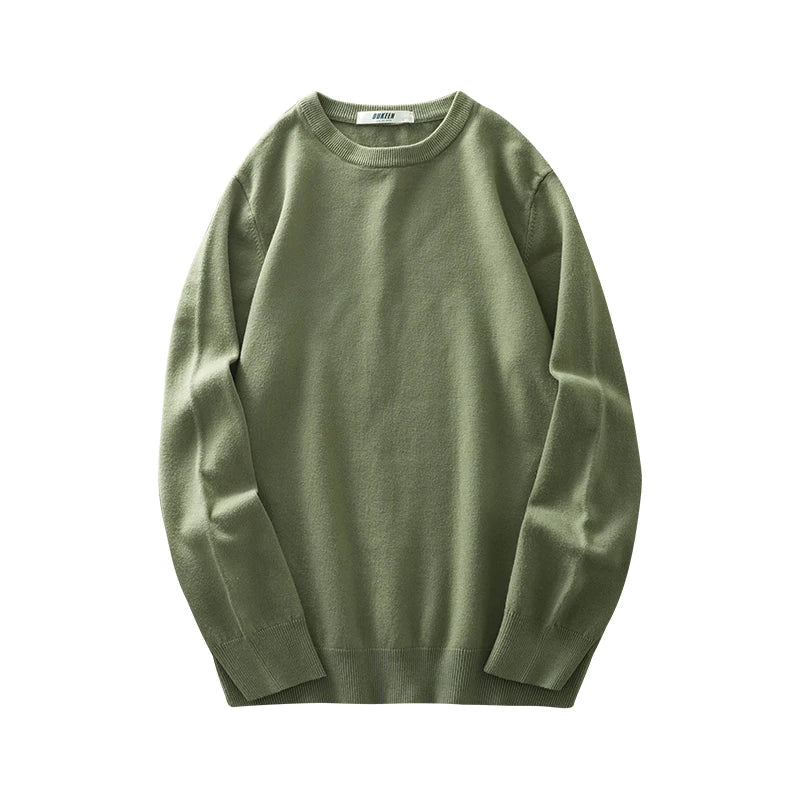 Maglione da uomo girocollo a maniche lunghe, lavorato a maglia fine, tinta unita