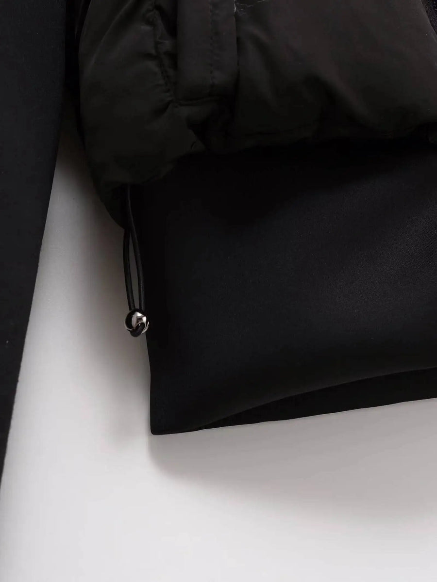 Doudoune courte à capuche femme bicolore matelassée zippée