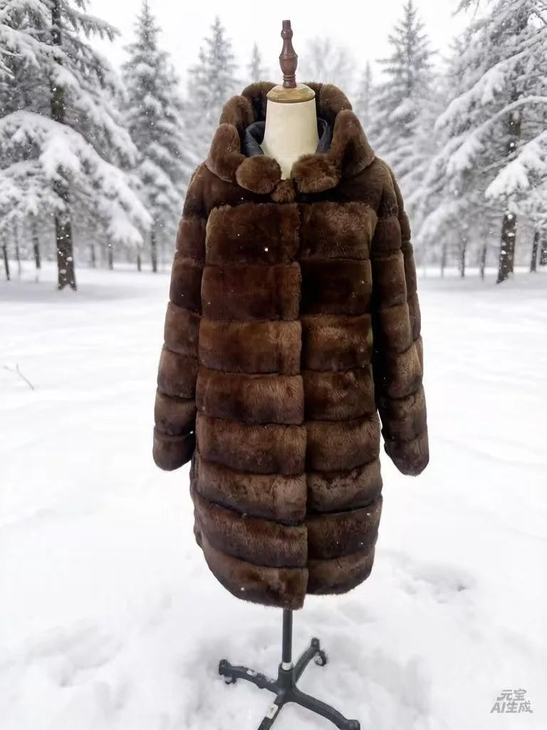 Women's soft fur-effect hooded coat