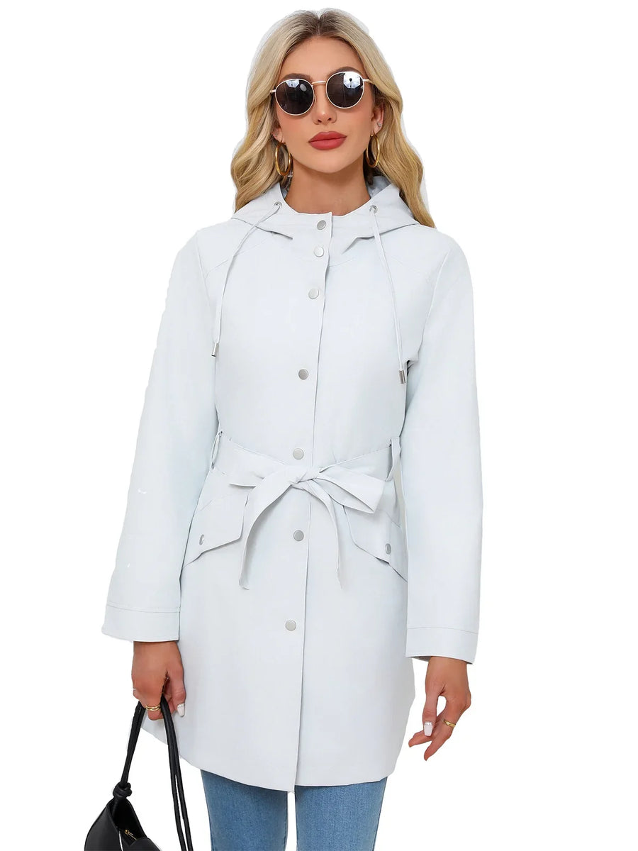 Imperméable Femme à Capuche Ceinturé Boutons Manches Longues