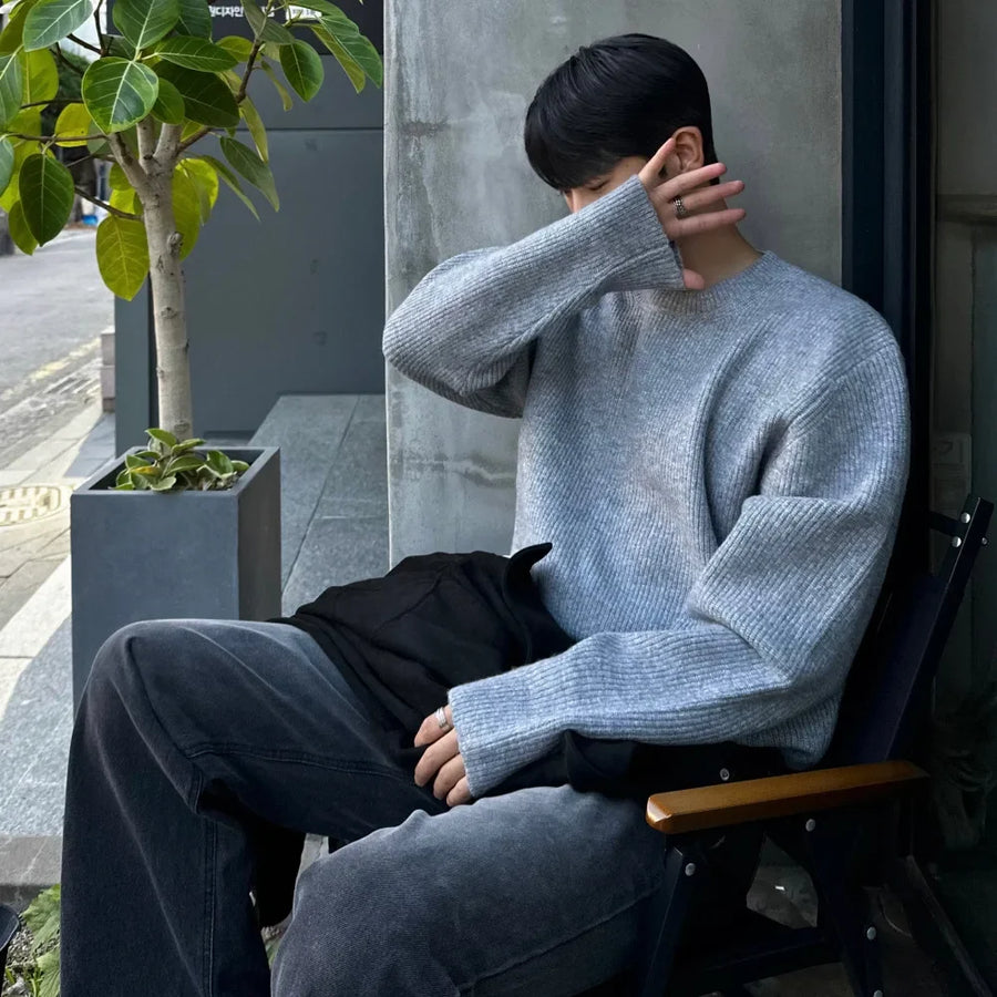 Pull homme col rond coupe décontractée tricoté manches longues