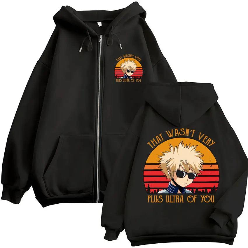 Sweat à capuche zippé imprimé motif fantaisie avec poches kangourou