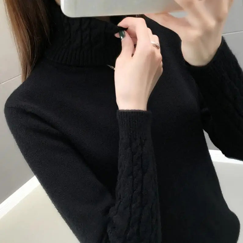 Women's light gray twisted ribbed-knit turtleneck sweater