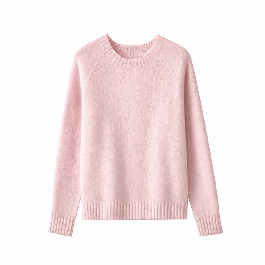 Women's soft solid-color crew-neck long-sleeve sweater