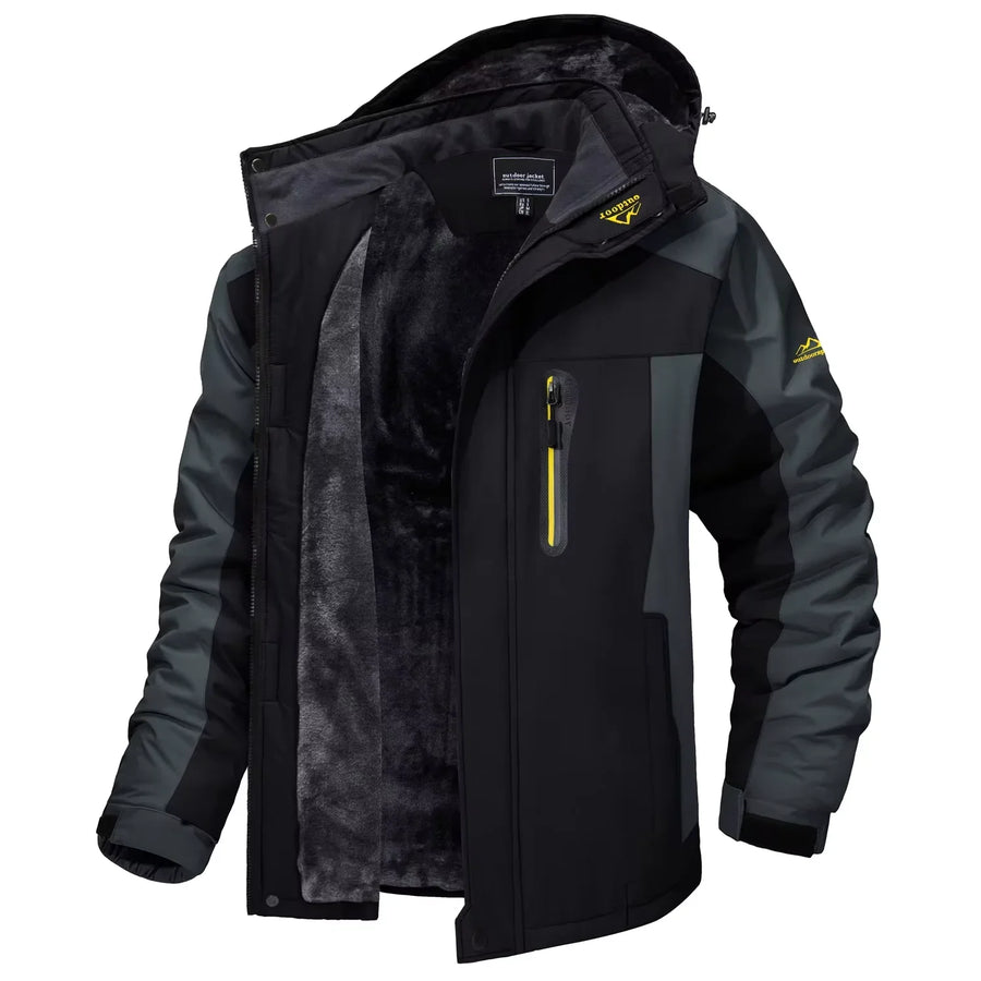 Warme Herren-Outdoorjacke mit Kapuze und Fleecefutter, Camouflage oder einfarbig, für den Winter