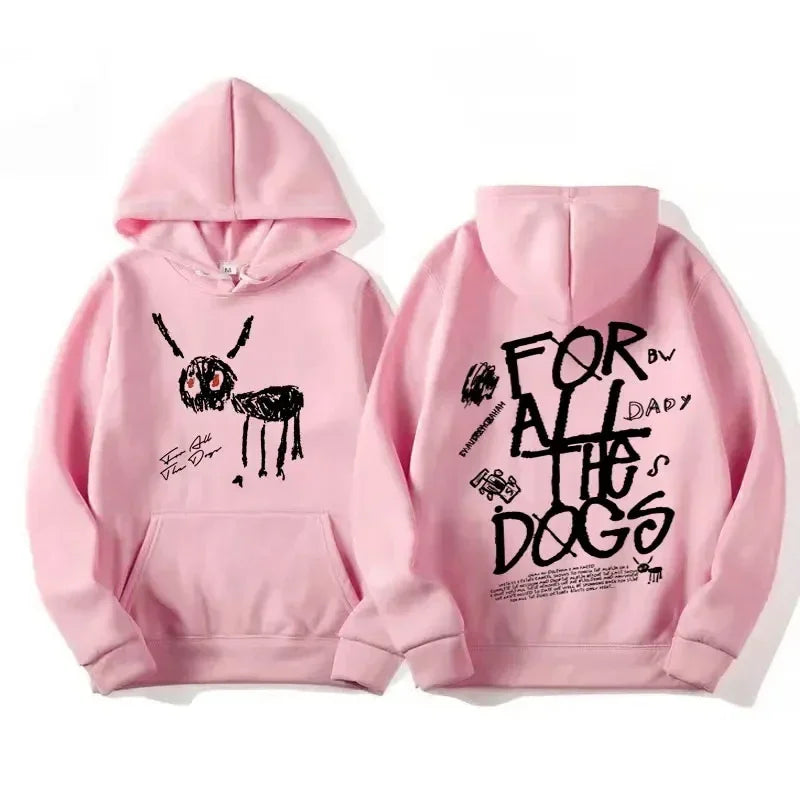 Felpa unisex casual con cappuccio, stampa grafica sul davanti e sul retro e tasca a marsupio