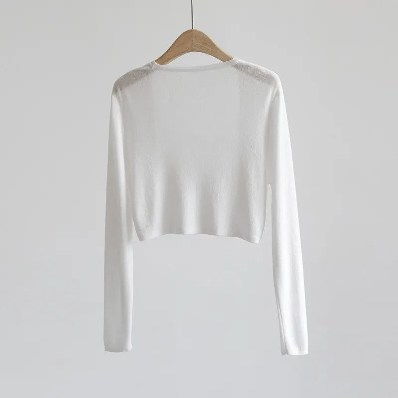Kurzer Damen-Bolero mit langen Ärmeln, leicht, unifarben und offen