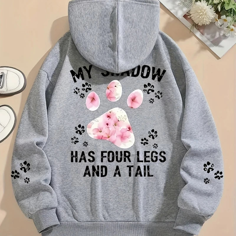 Women's hoodie with an oversized flower paw print on the back