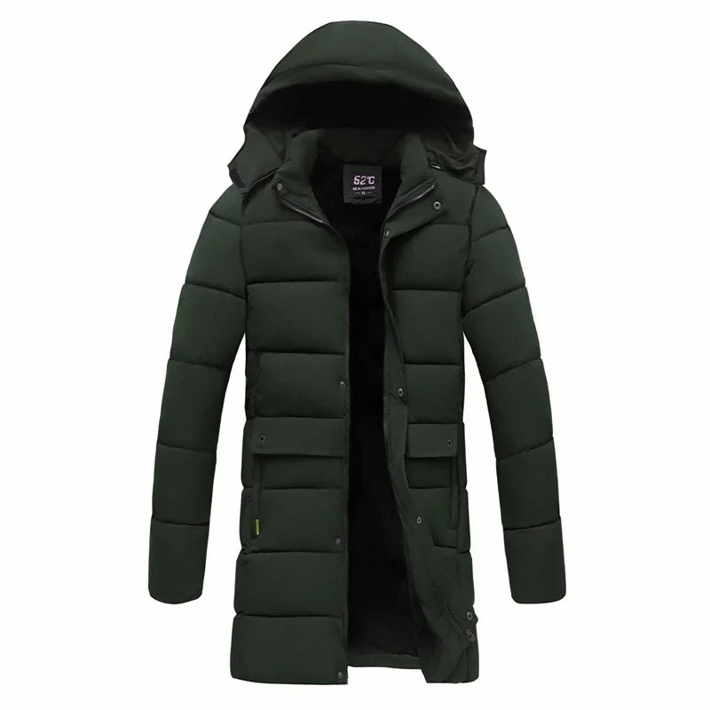 Doudoune longue à capuche homme rembourrée noire pour l'hiver