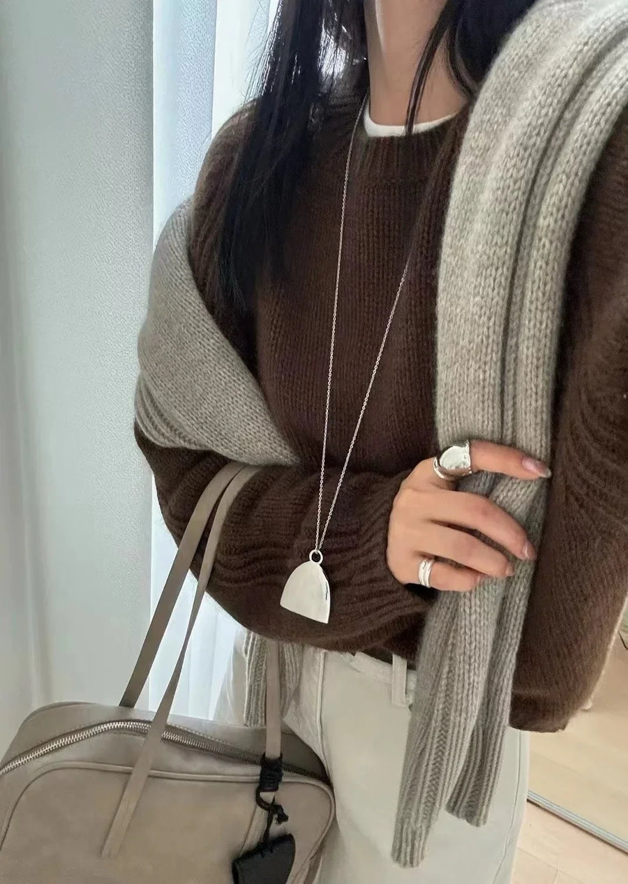 Jersey de mujer de punto de cuello redondo - Mangas largas raglán acanaladas