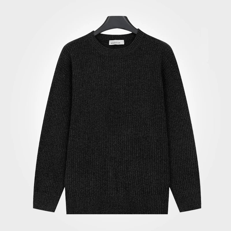 Pull homme côtelé col rond décontracté blanc cassé