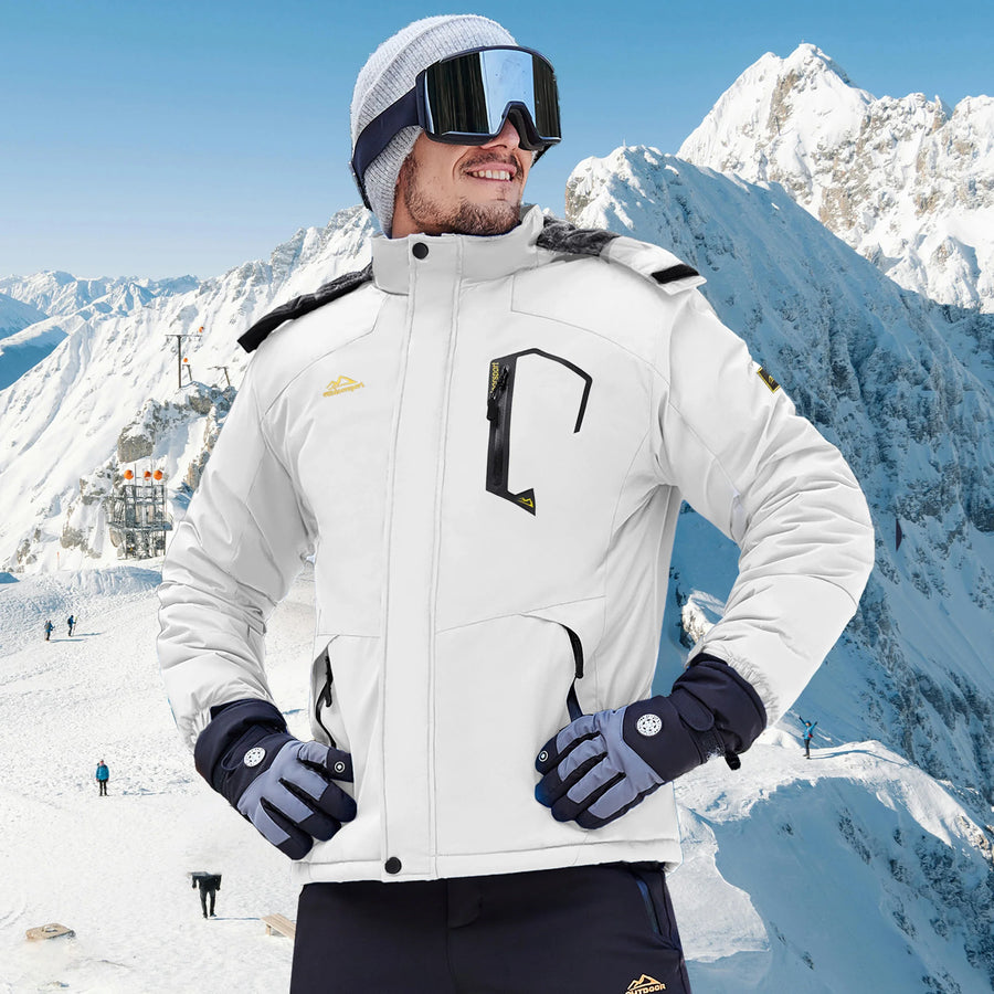 Veste de Ski Homme Imperméable Coupe-Vent avec Capuche Amovible