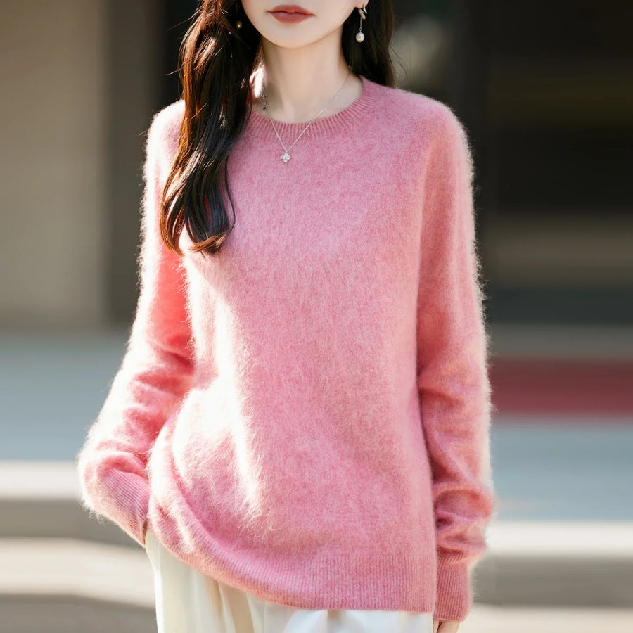 Women's cozy lightweight pale yellow crew-neck sweater