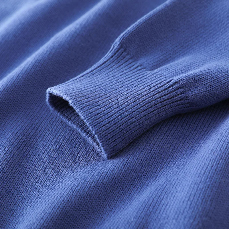 Pull homme col rond maille unie manches longues ajusté décontracté bleu