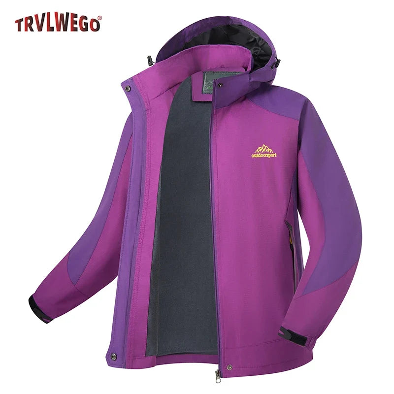 Zweifarbige wasserdichte Damenjacke mit Kapuze und herausnehmbarem Fleecefutter