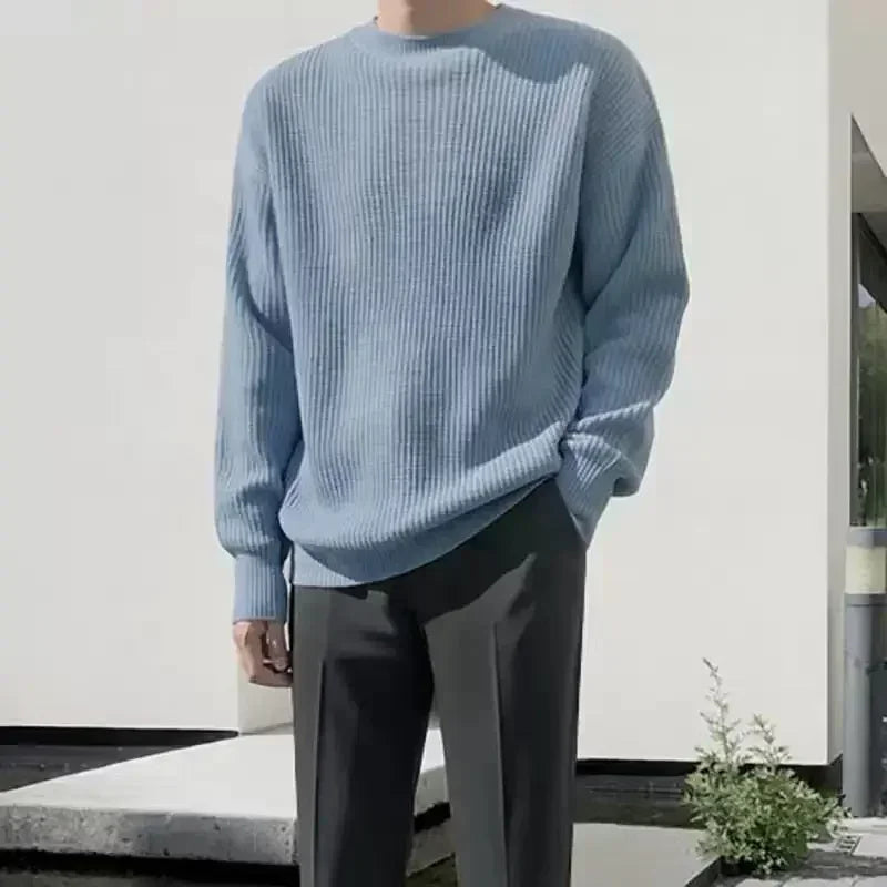 Pull ample à col rond et maille côtelée pour homme, décontracté, diverses couleurs