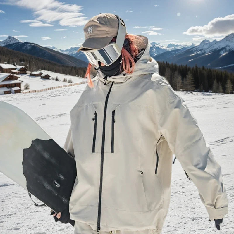 Veste de ski et snowboard pour homme à capuche imperméable avec fermetures éclair noires