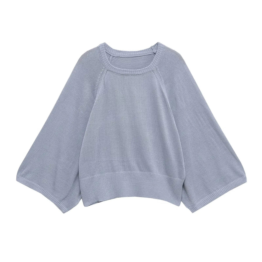 Pull en maille ras du cou manches chauve-souris ample Femme