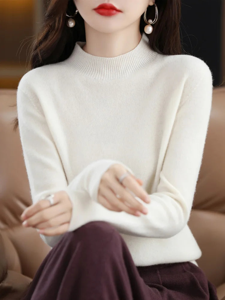 Pull col montant femme en maille douce, manches longues