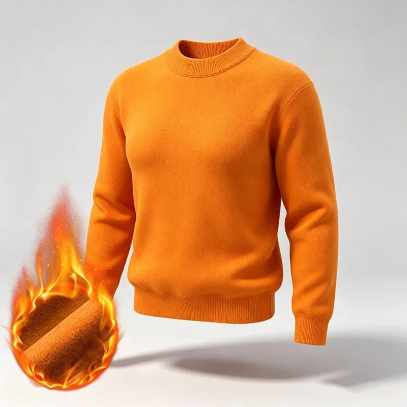 Varmt foret herresweater med høj krave i ensfarvet design