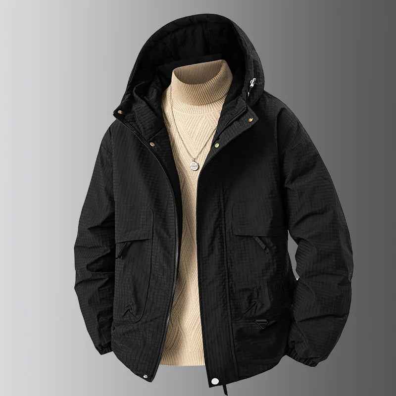Veste à Capuche Homme Fermeture Éclair Marron avec Poches