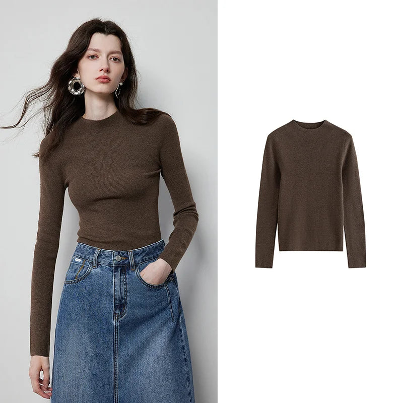 Maglione sottile casual da donna a maniche lunghe con collo alto a coste