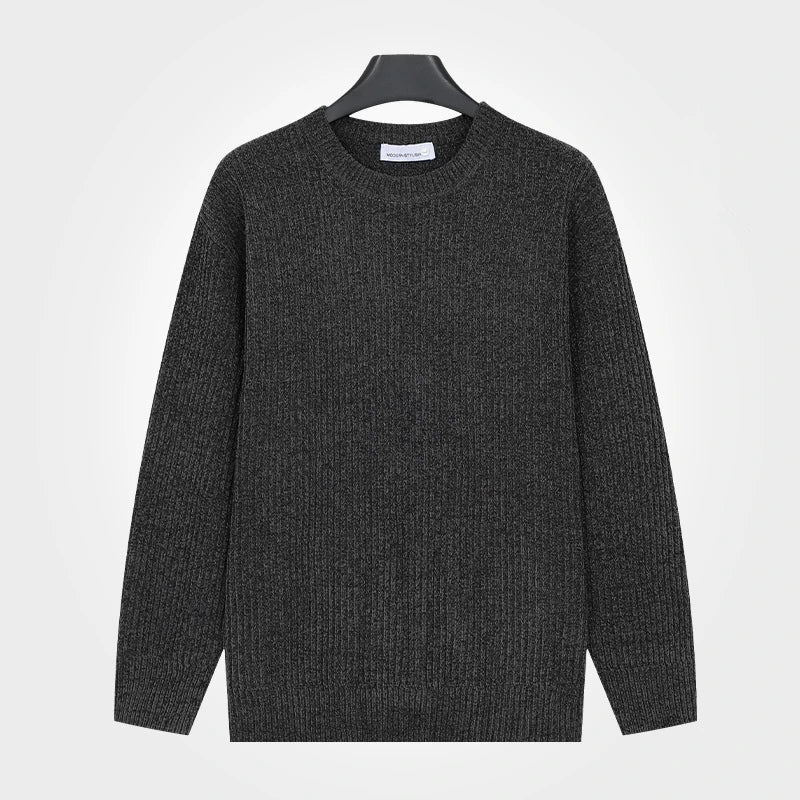 Pull homme côtelé col rond décontracté blanc cassé
