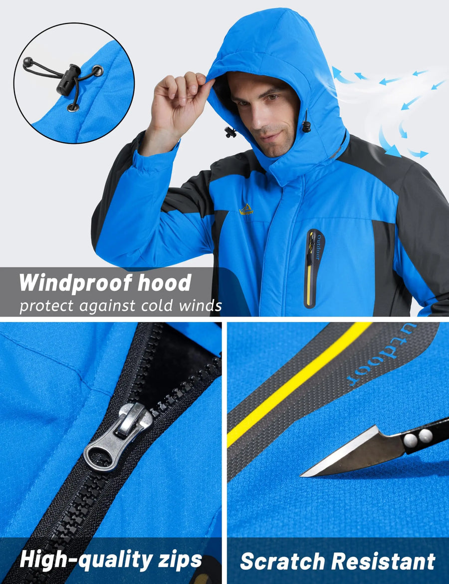 Warme Herren-Outdoorjacke mit Kapuze und Fleecefutter, Camouflage oder einfarbig, für den Winter