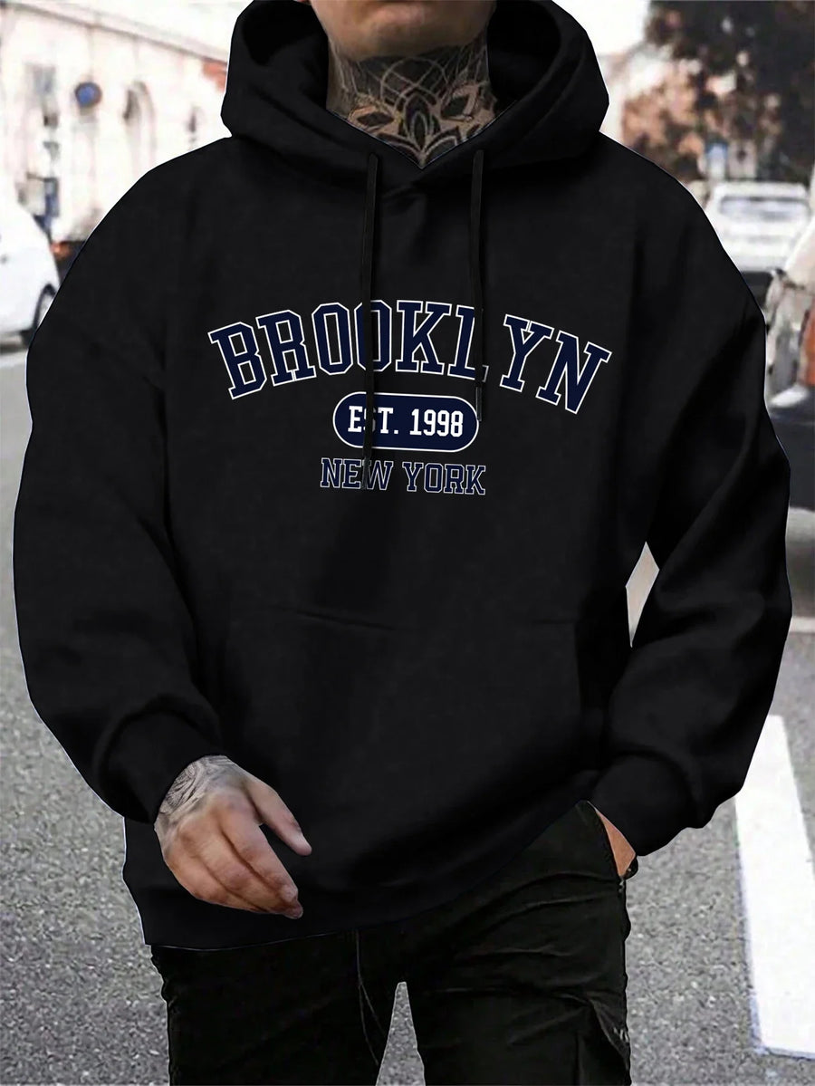 Unisex hættetrøje med New York Brooklyn-basketballprint og kængurulomme