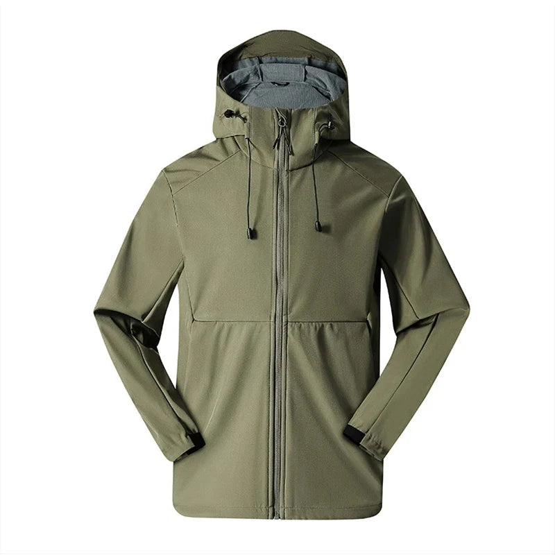 Men's Hooded Waterproof and Windproof Jacket with Fleece Lining