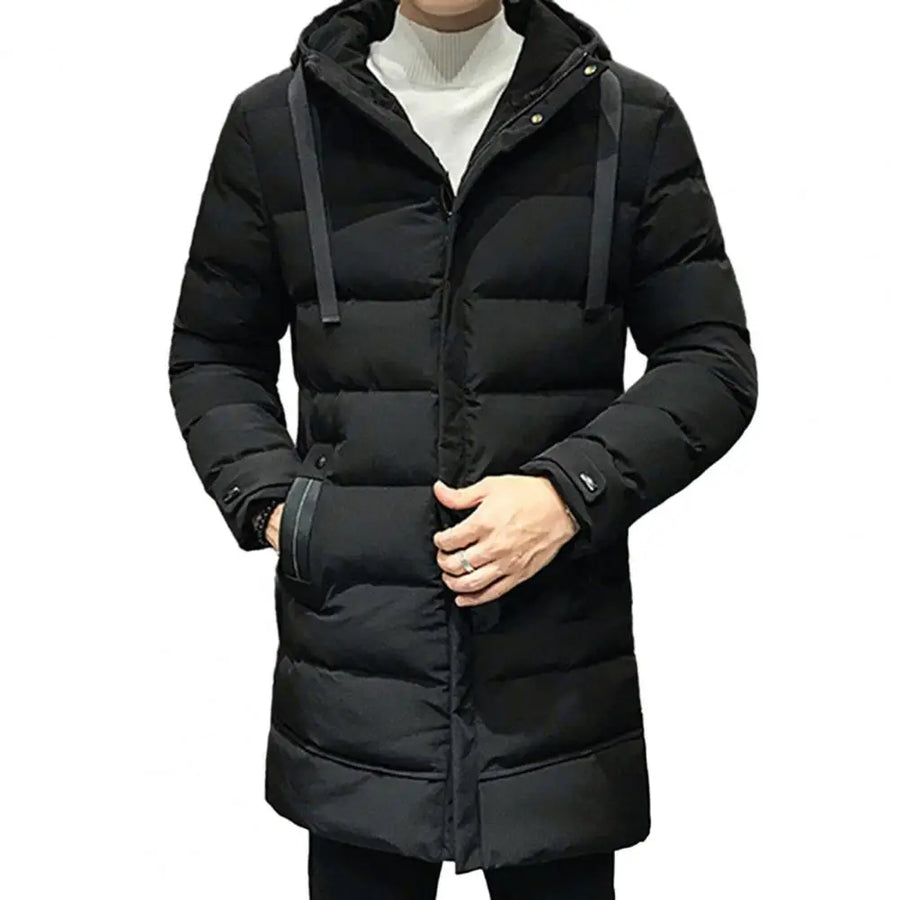 Manteau d'hiver homme matelassé long à capuche uni