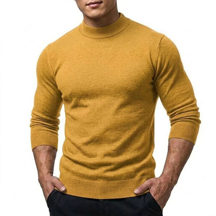 Maglione da uomo a collo alto, maniche lunghe, lavorazione fine, tinta unita
