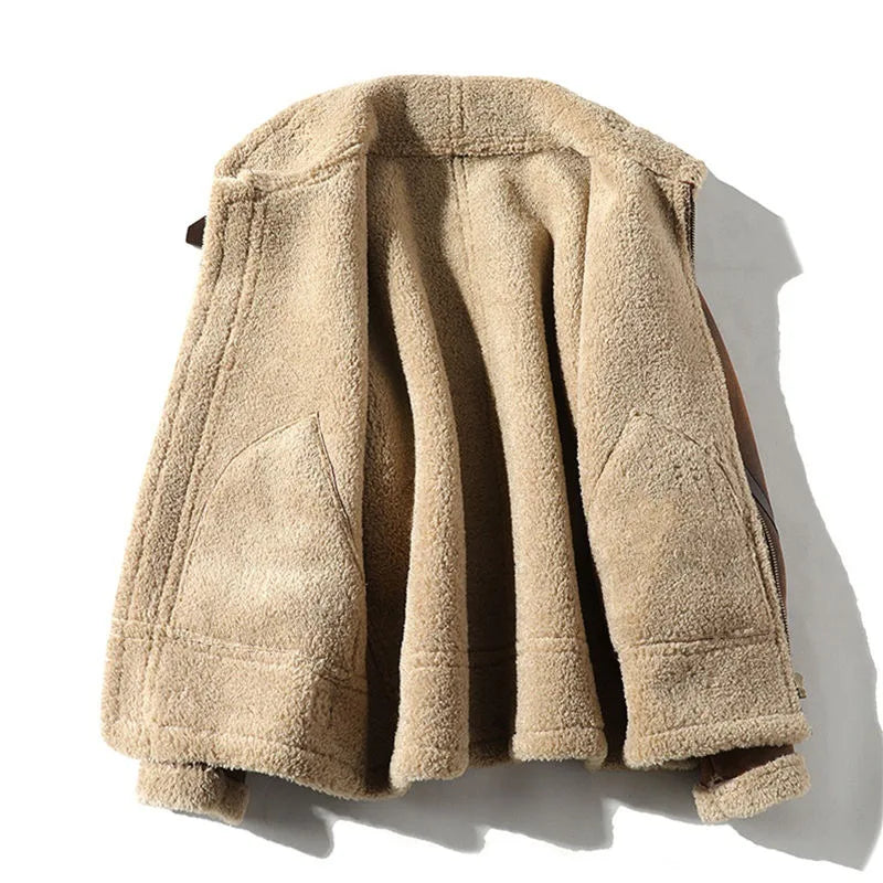 Braune Herren-Fliegerjacke mit Kragen und Kunstpelzfutter
