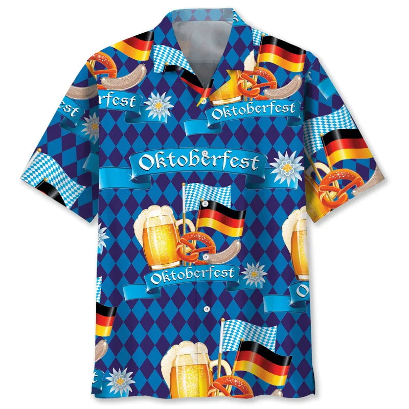 Camicia hawaiana da uomo con motivi a tema Oktoberfest e birra