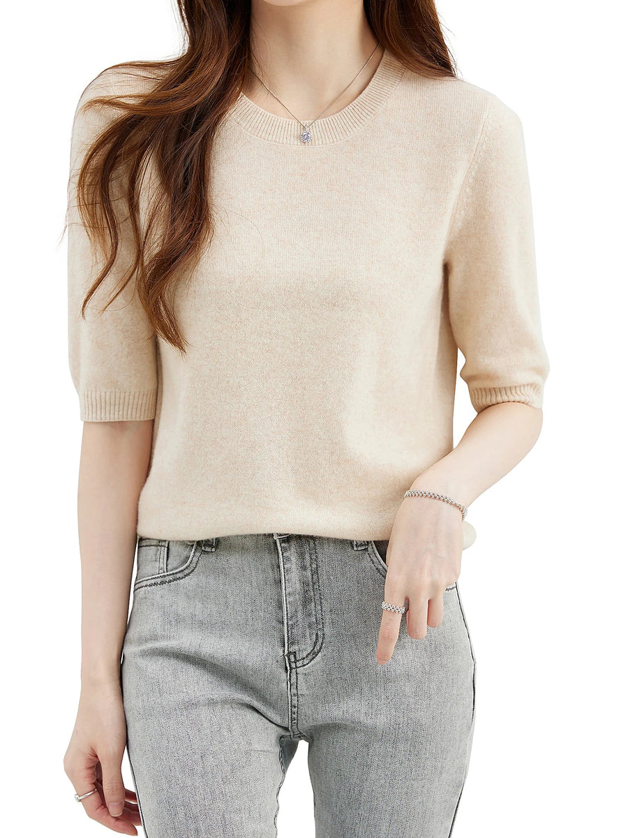 Women's Short-Sleeve Solid-Color Knit Crew-Neck Top