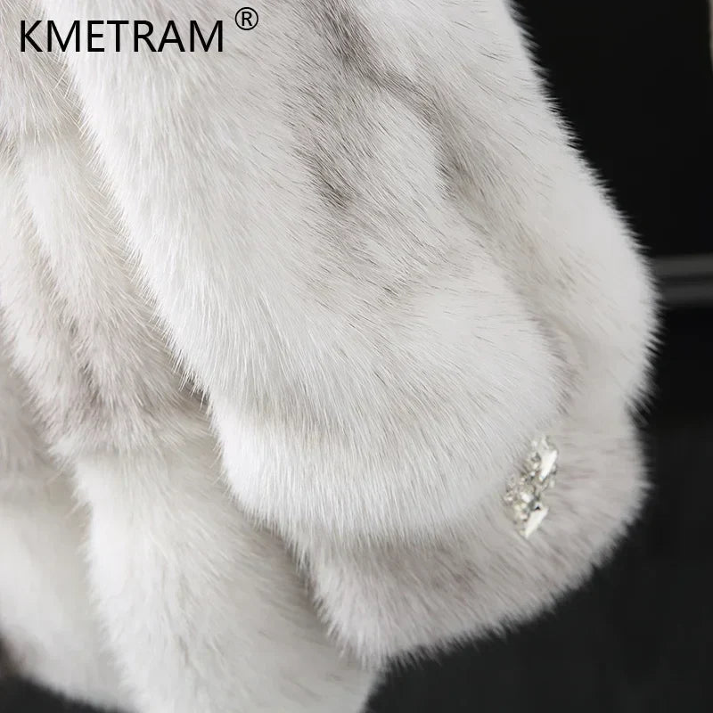 Manteau à Capuche Doux Femme Blanc & Gris Panneaux Horizontaux