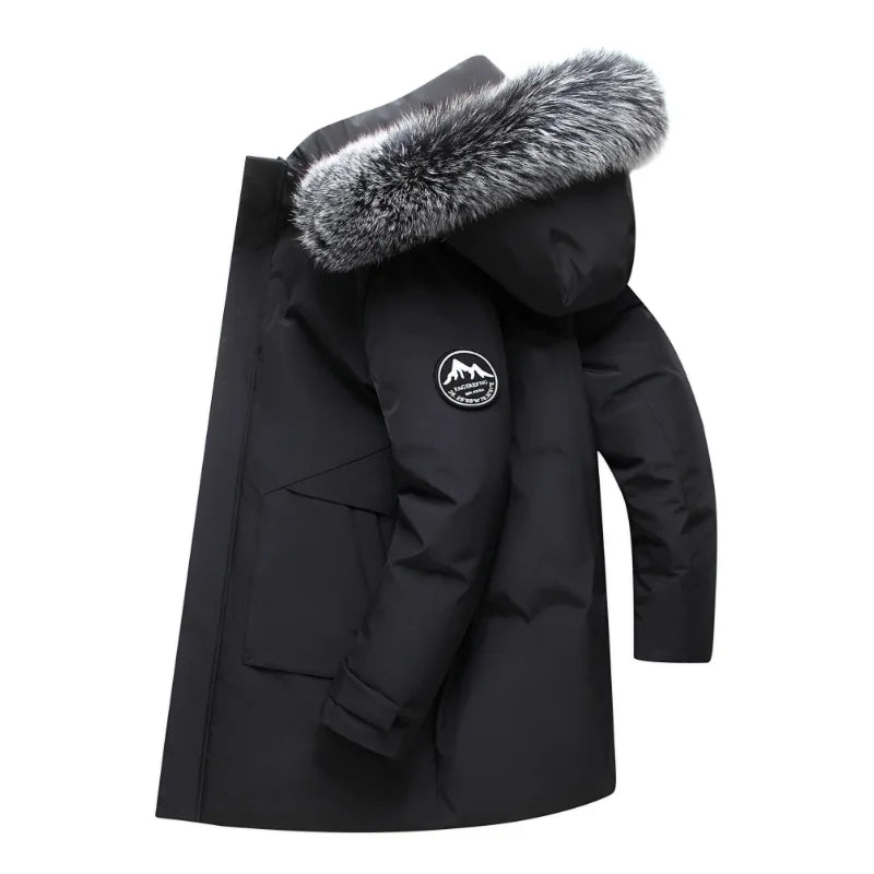 Parka longue homme matelassée avec capuche bordée de fourrure synthétique
