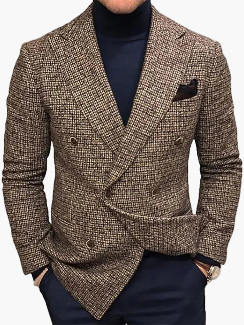 Elegant dubbelknäppt herrblazer i business- och kvällsstil