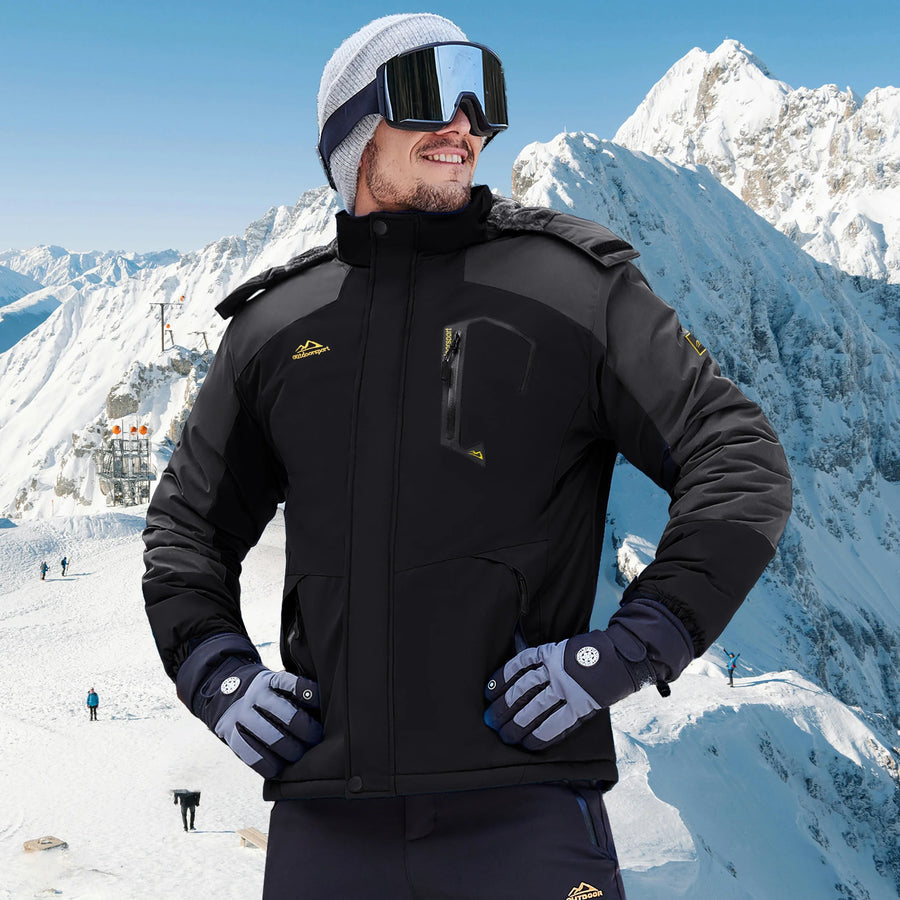 Veste de Ski Homme Imperméable Coupe-Vent avec Capuche Amovible