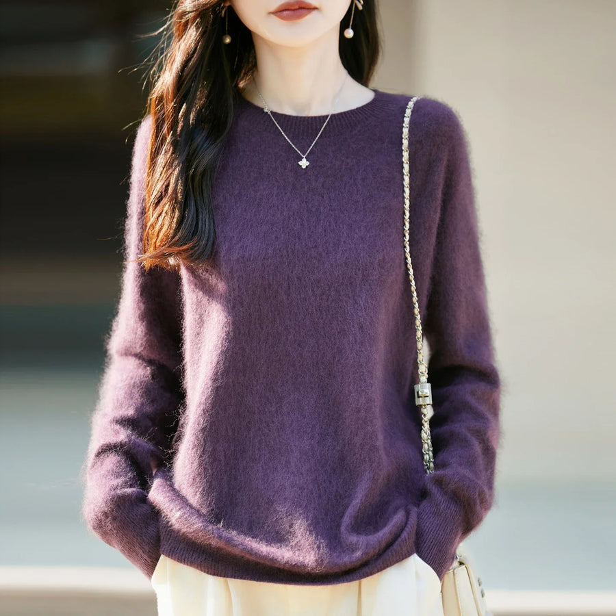 Women's cozy lightweight pale yellow crew-neck sweater