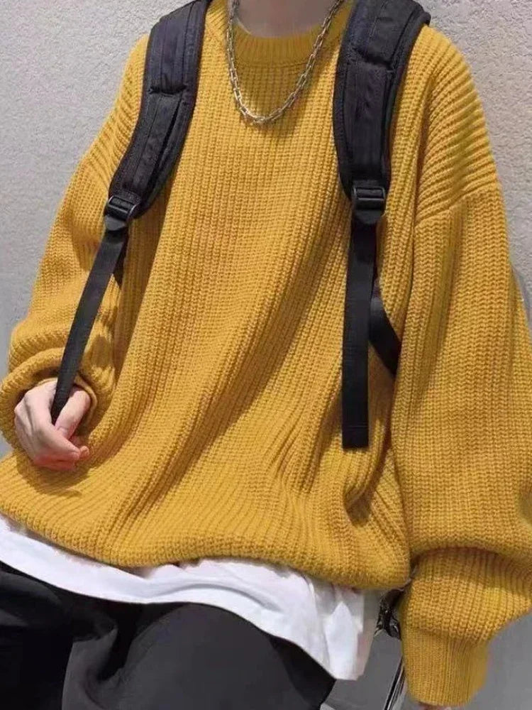 Pull ample à col rond et maille côtelée pour homme, décontracté, diverses couleurs