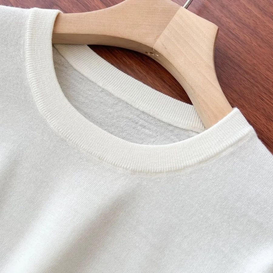 Jersey de cuello redondo y manga larga para mujer, de color liso