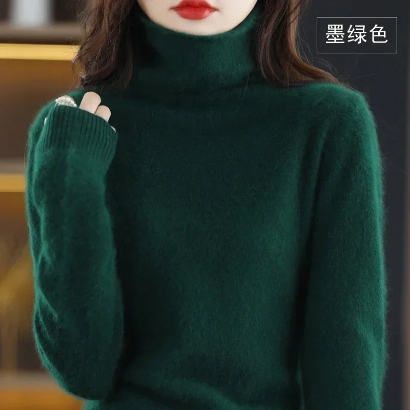 Pull col roulé femme en tricot doux, manches longues uni