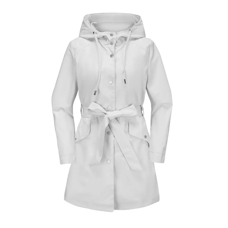 Imperméable Femme à Capuche Ceinturé Boutons Manches Longues