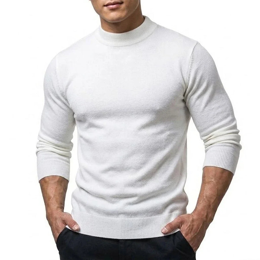Maglione da uomo a collo alto, maniche lunghe, lavorazione fine, tinta unita