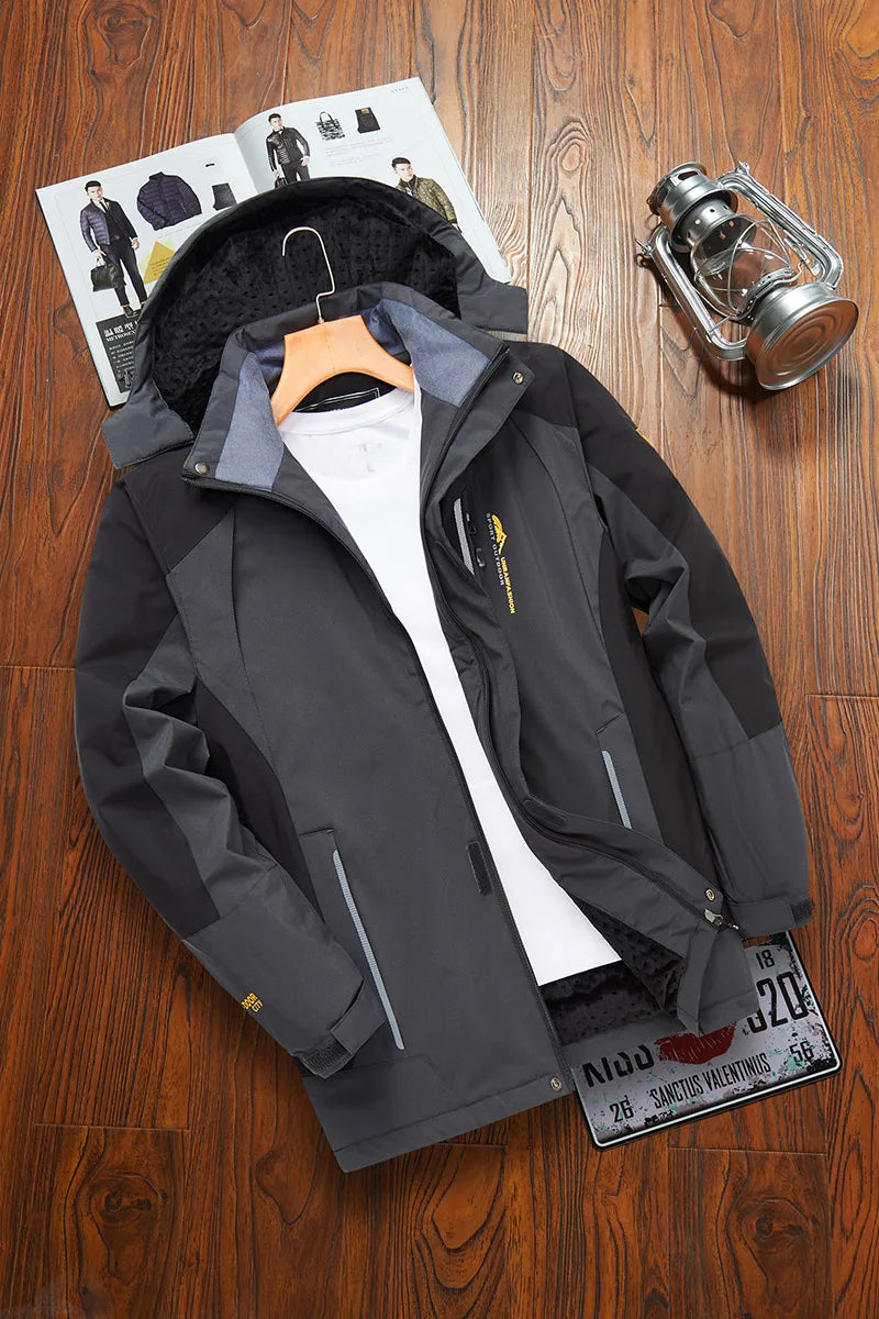 Herren-Kapuzenjacke mit Fleecefutter in Marineblau und Schwarz für den Outdoor-Bereich