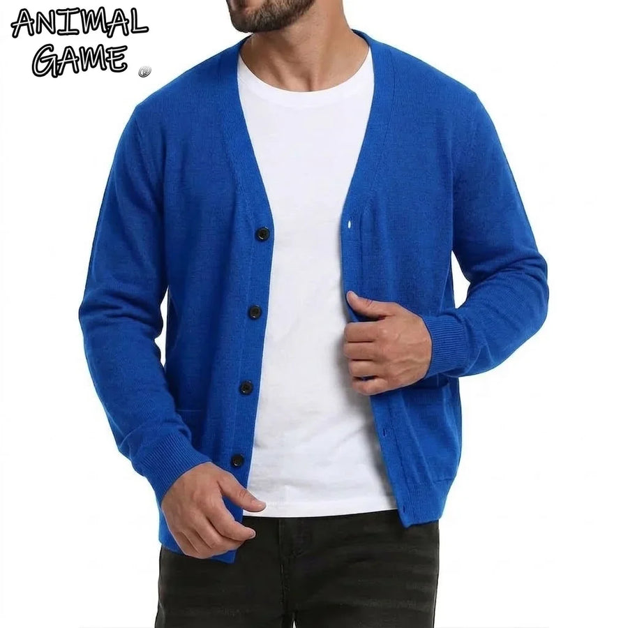 Cardigan da uomo con scollo a V, bottoni, lavorazione a maglia tinta unita, maniche lunghe e tasche