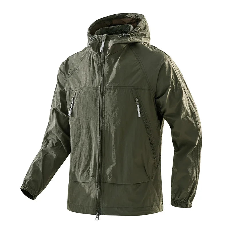 Chaqueta ligera con capucha para hombre, cortavientos con cremallera y bolsillos